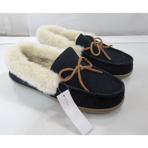 Women's Clarks Size 8 Cozy Slip On Moccasin Slippers Comfort Navy - Picture 2 of 9